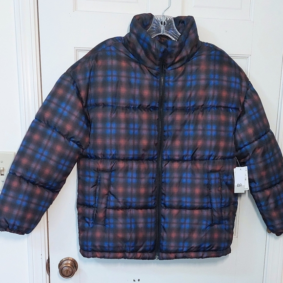 NWT Nordstrom BP Multicolor Plaid Puffer Jacket, Size XS (runs big) - Picture 3 of 9